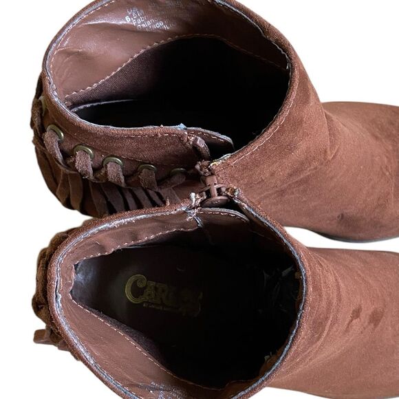 Carlos Santana Twilight Brown Suede Leather Boots Women's Size 6.5 Fringe Heel - Picture 11 of 14